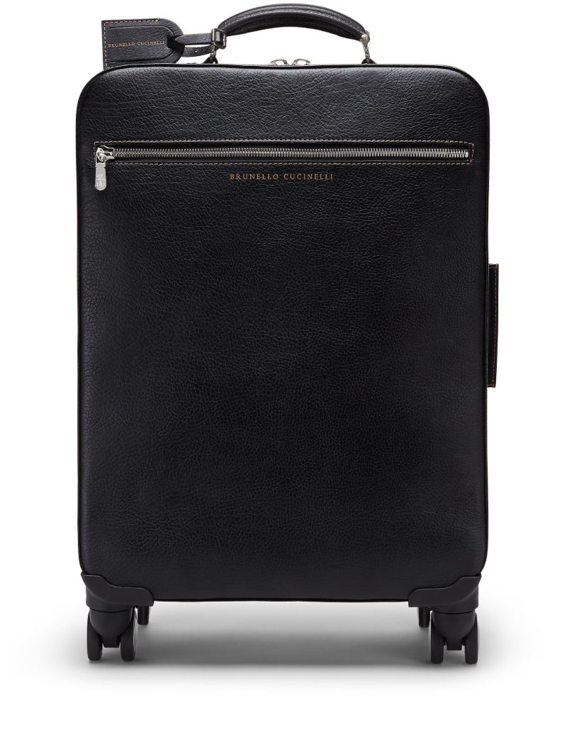 Black Logo-embossed Leather Suitcase