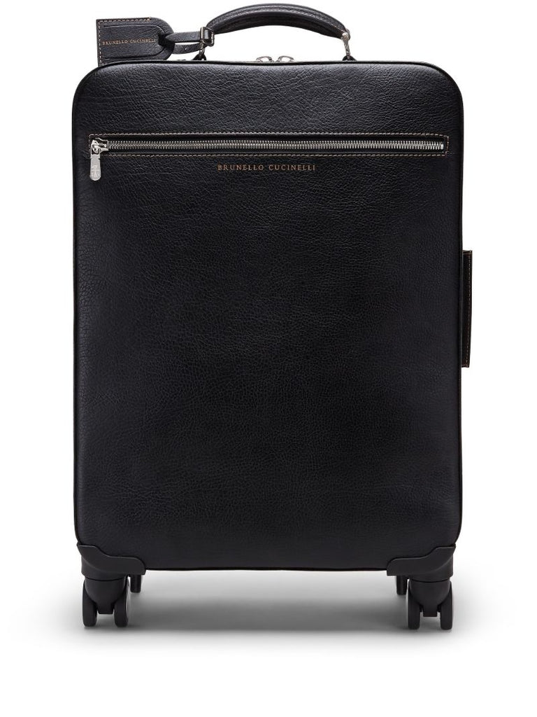 Black Logo-embossed Leather Suitcase