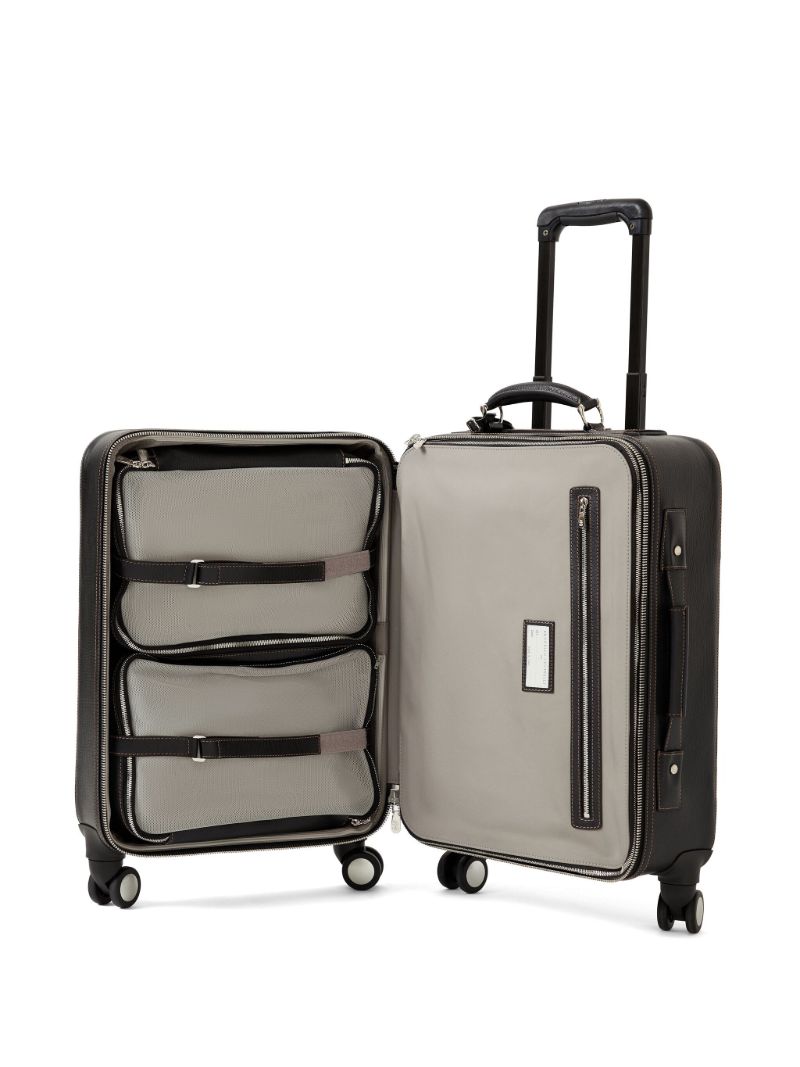 Black Logo-embossed Leather Suitcase