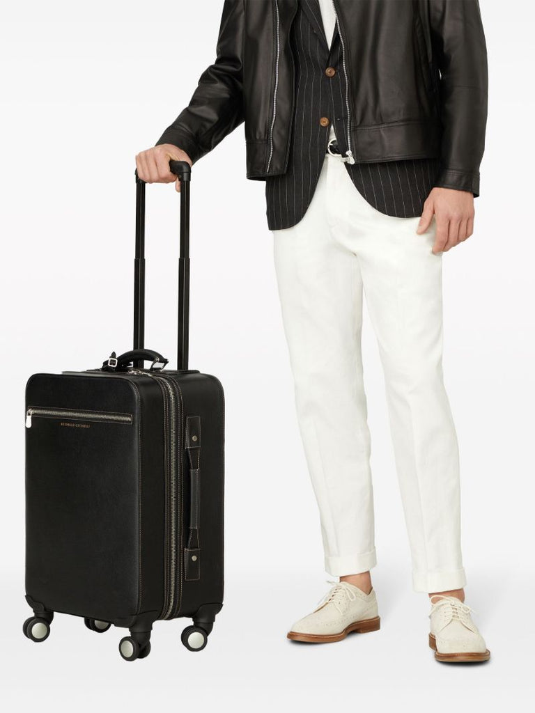 Black Logo-embossed Leather Suitcase