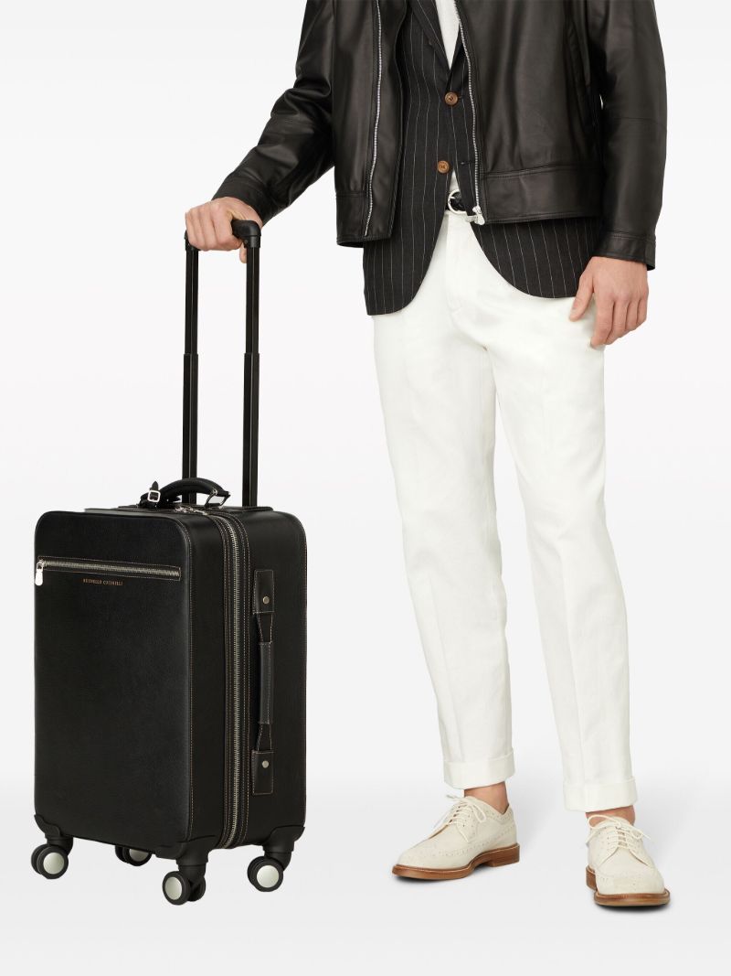 Black Logo-embossed Leather Suitcase