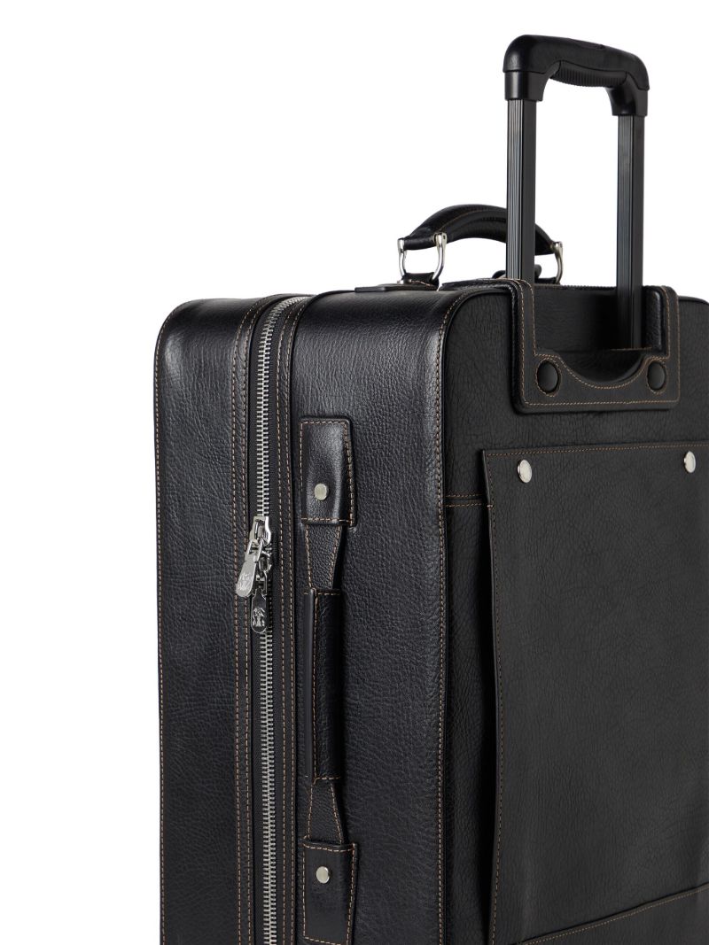 Black Logo-embossed Leather Suitcase