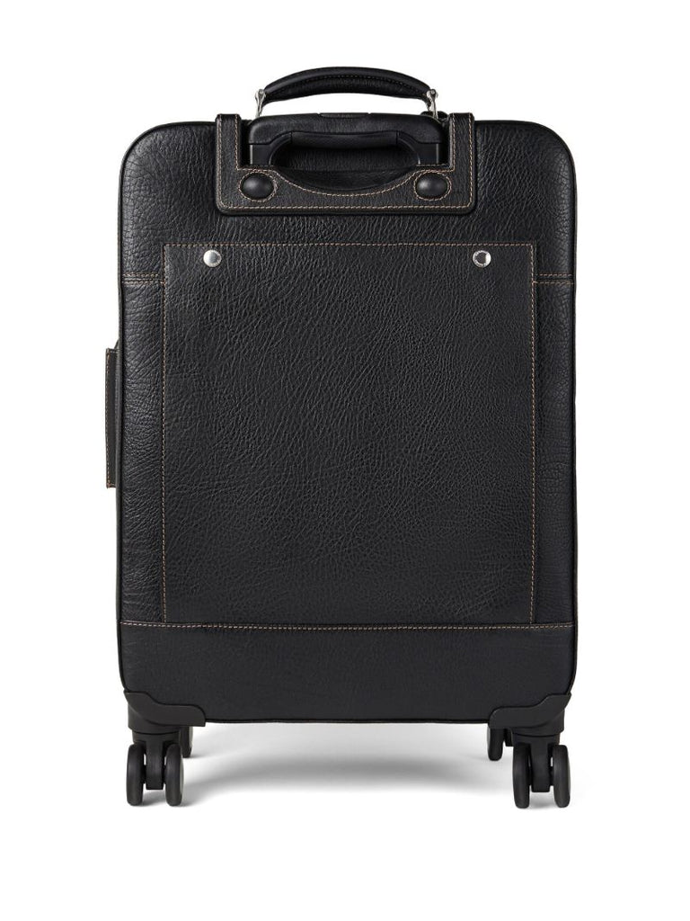 Black Logo-embossed Leather Suitcase