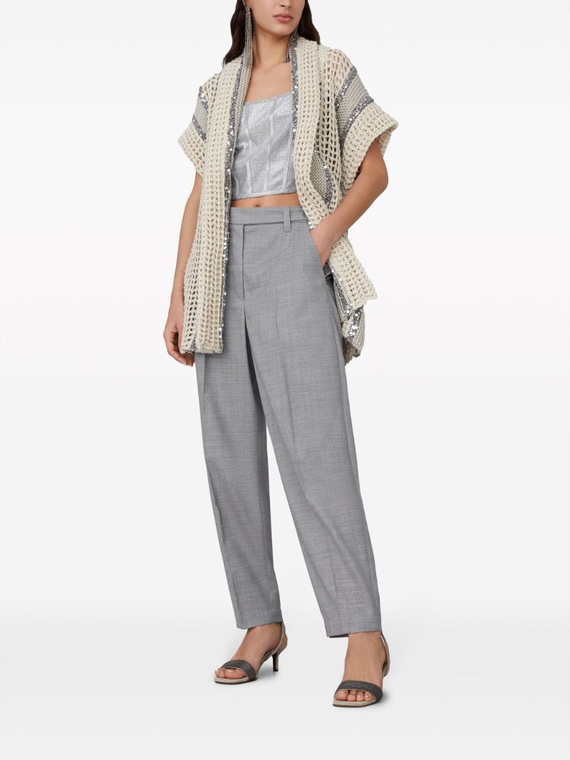 Neutral Sequin Embellished Belted Cardigan