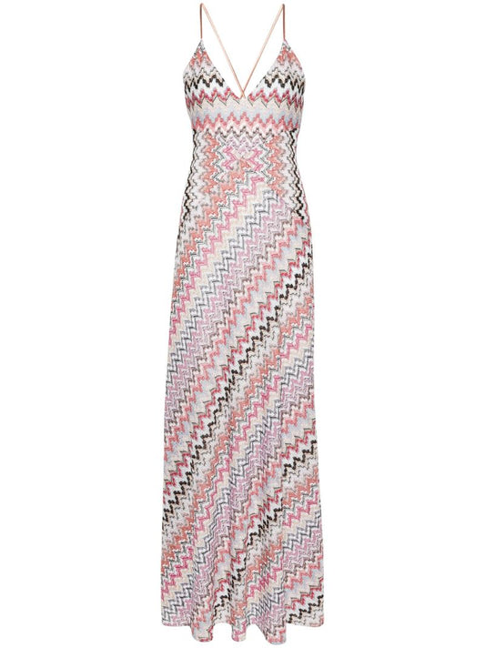 Pink Zigzag-pattern Maxi Dress