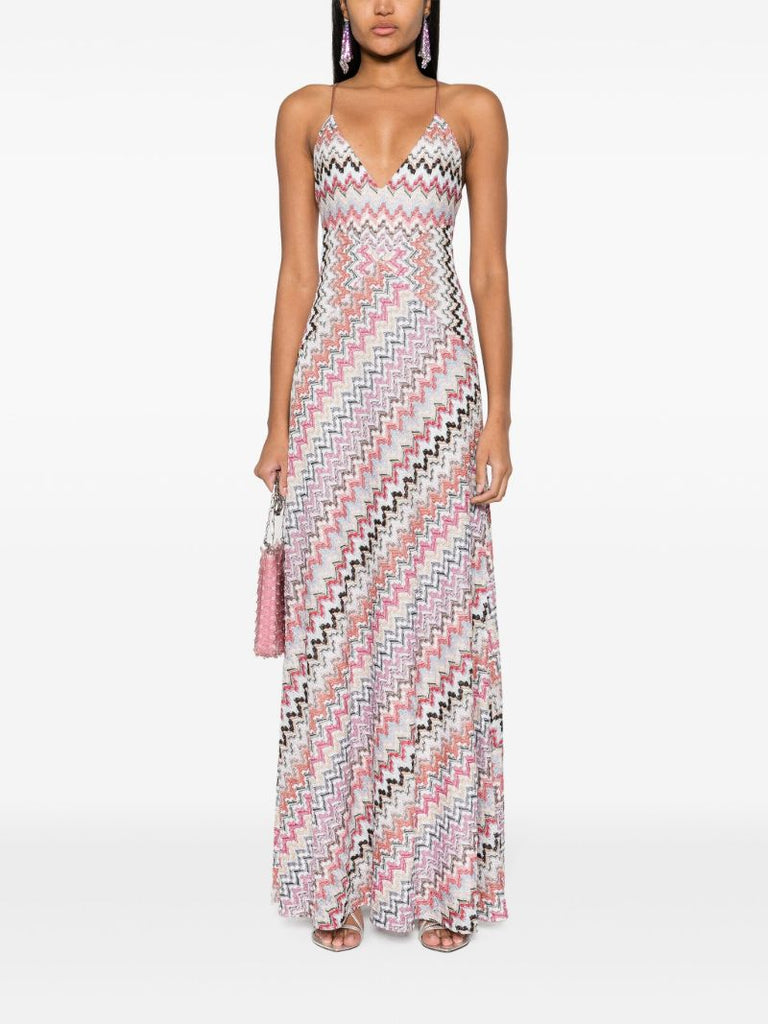 Pink Zigzag-pattern Maxi Dress