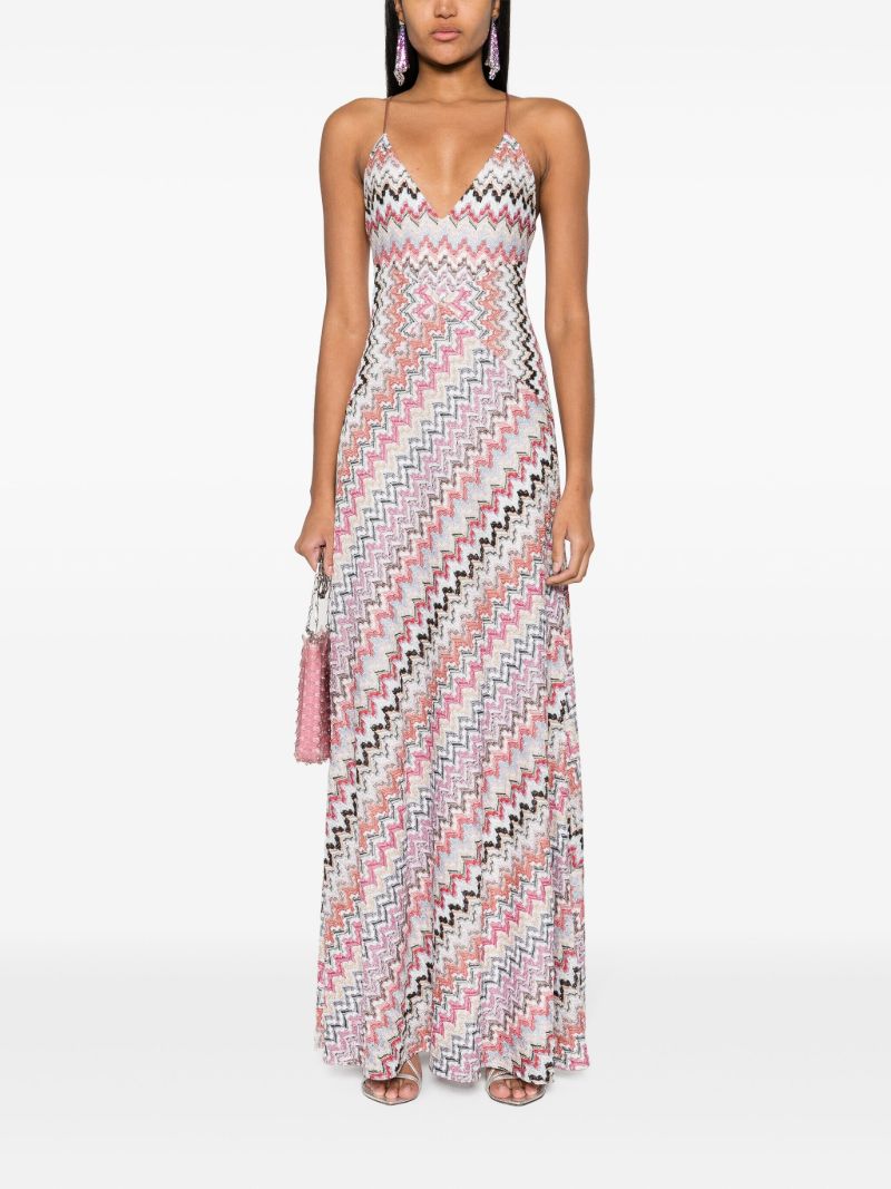 Pink Zigzag-pattern Maxi Dress