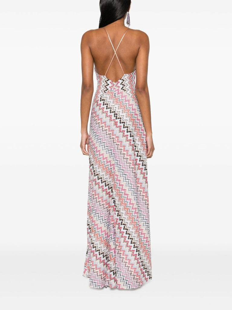 Pink Zigzag-pattern Maxi Dress