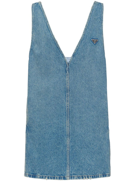 Blue V-neck Denim Mini Dress