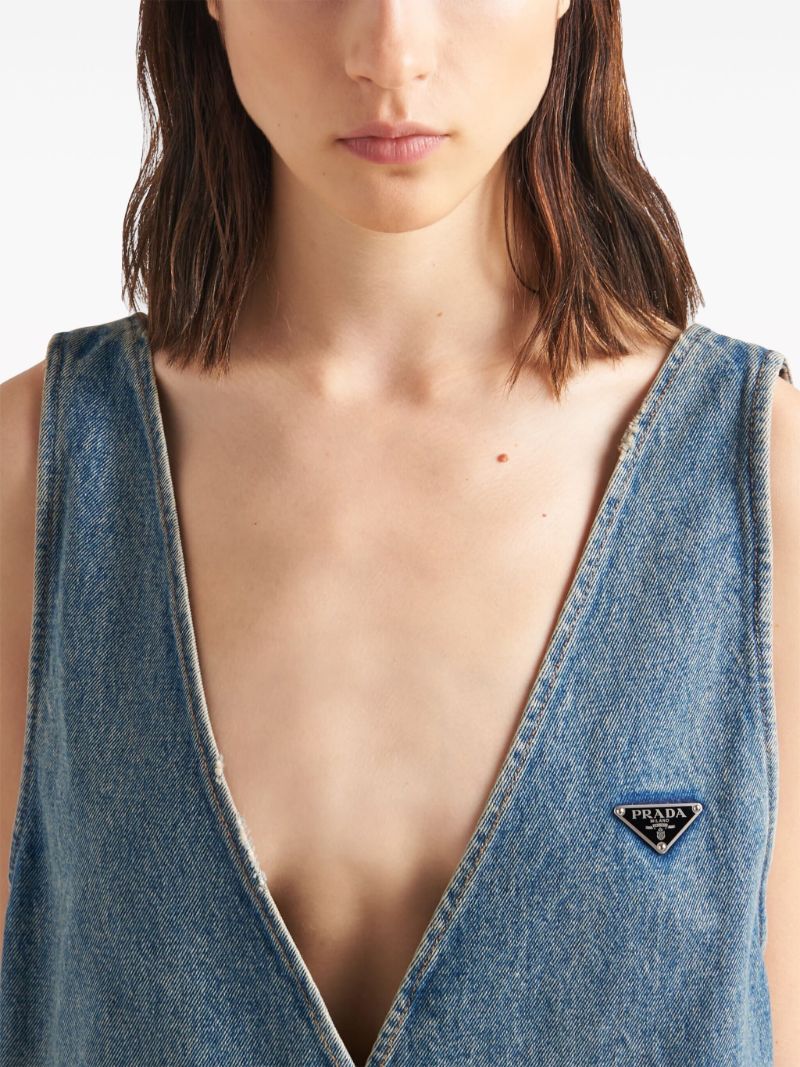 Blue V-neck Denim Mini Dress
