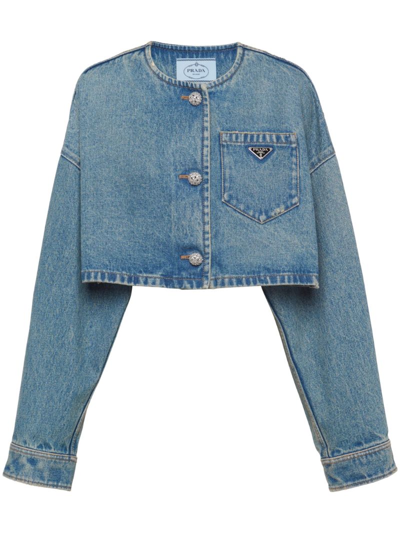Blue Triangle-logo Cropped Denim Jacket