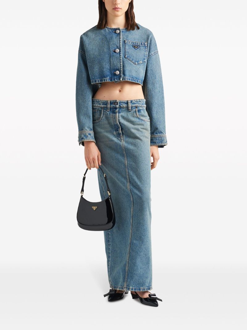 Blue Triangle-logo Cropped Denim Jacket