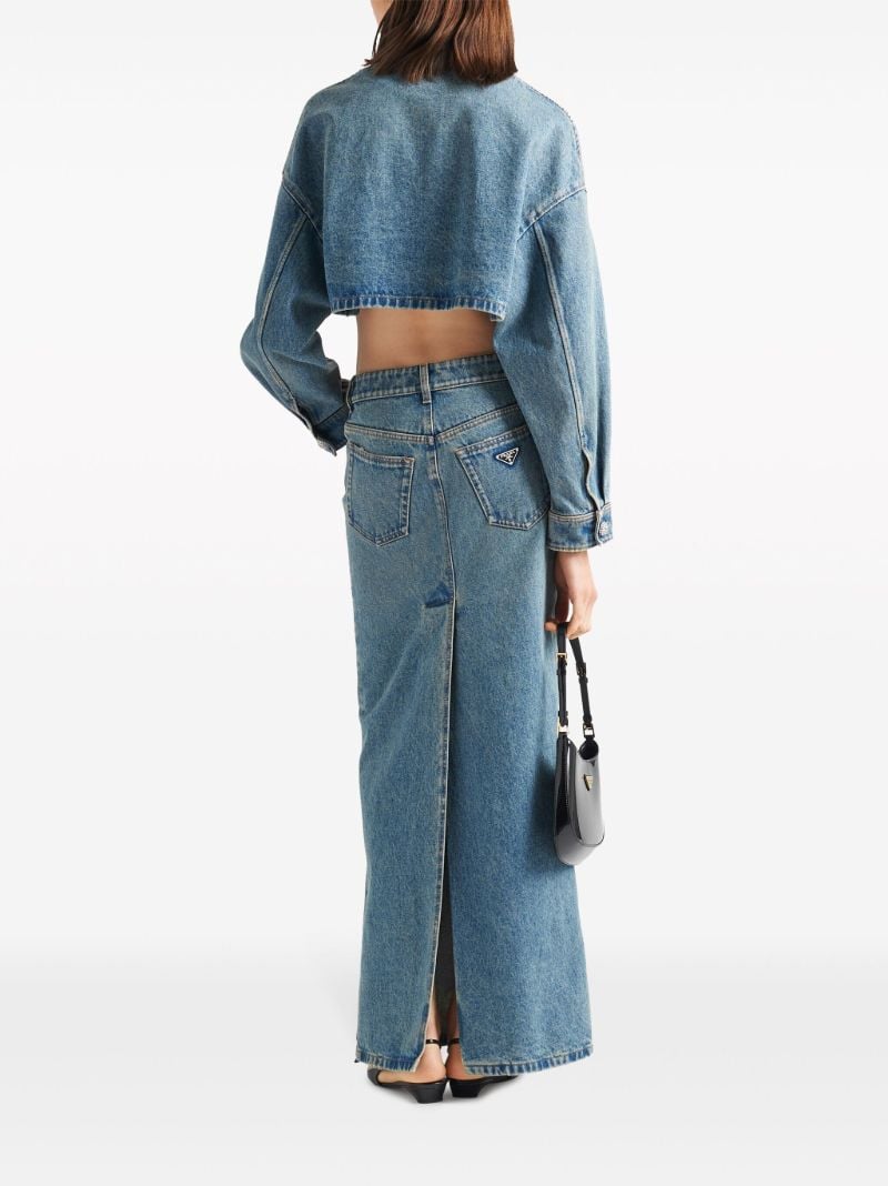 Blue Triangle-logo Cropped Denim Jacket