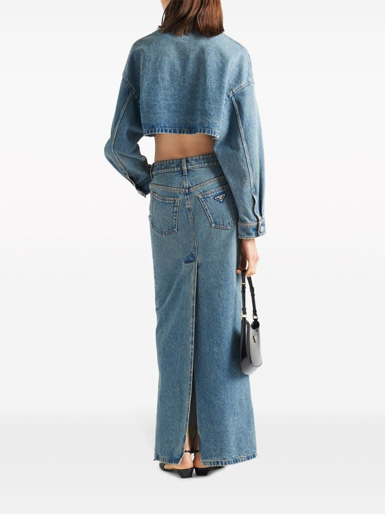 Blue Triangle-logo Cropped Denim Jacket