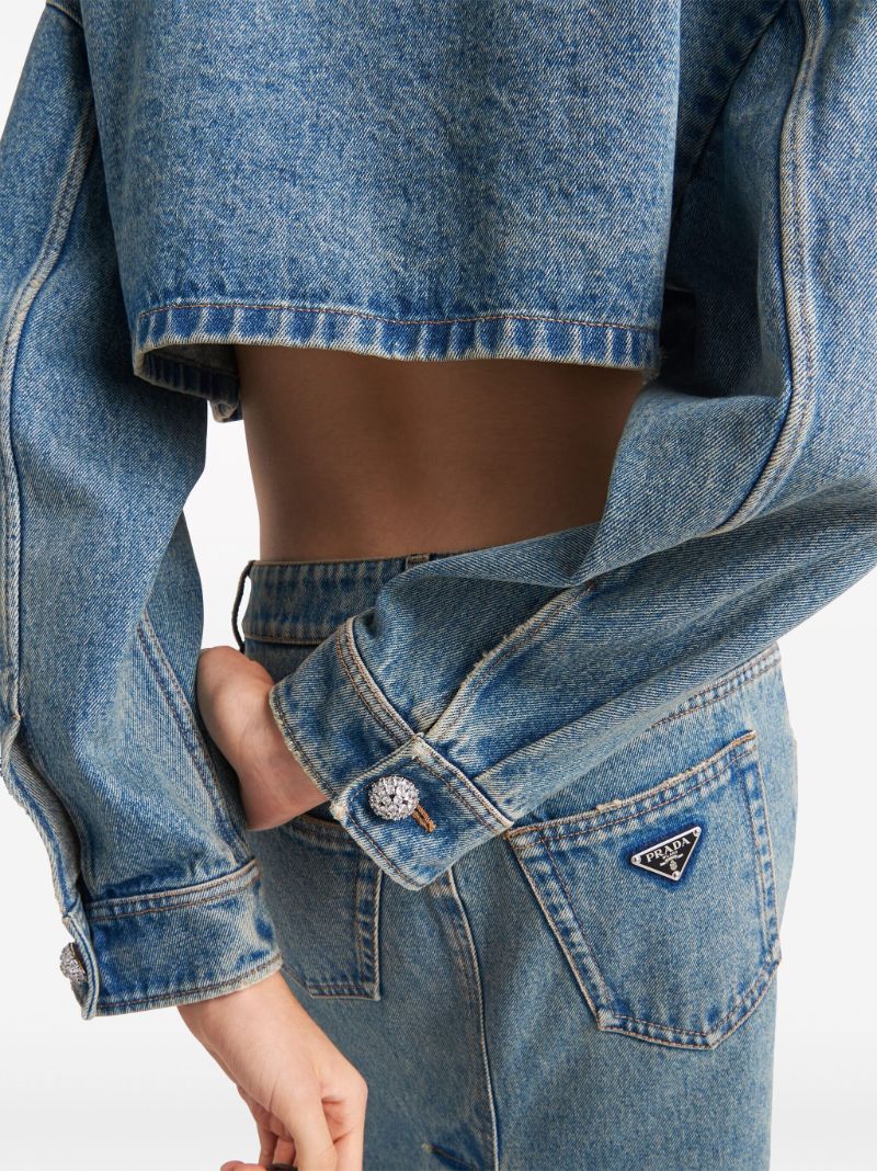 Blue Triangle-logo Cropped Denim Jacket