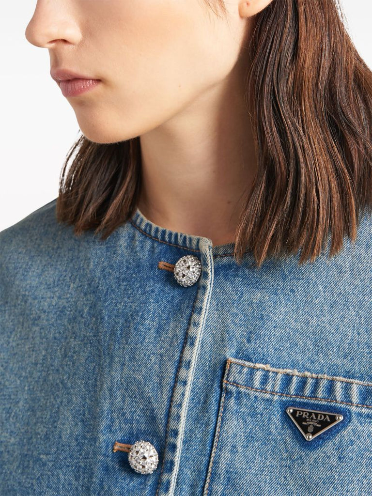 Blue Triangle-logo Cropped Denim Jacket
