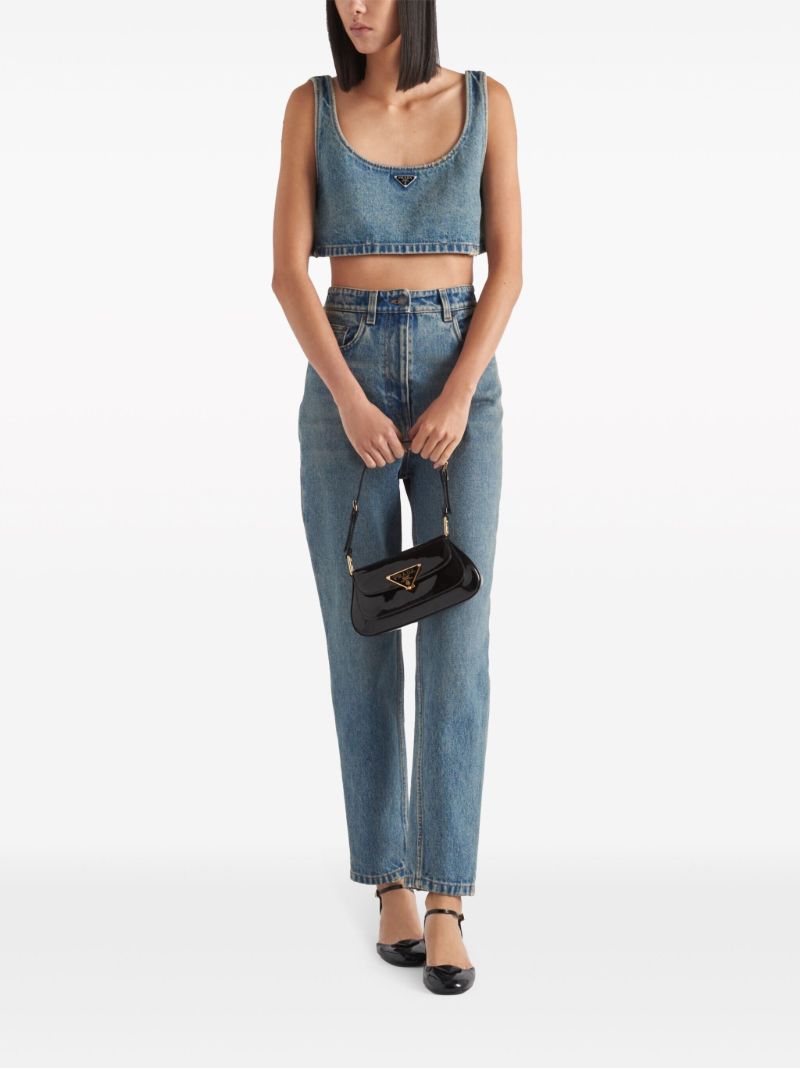 Blue Cropped Denim Tank Top