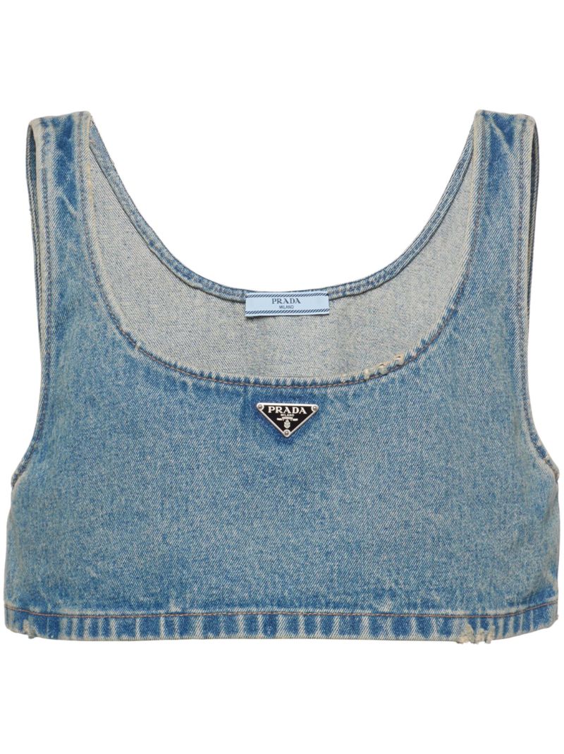 Blue Cropped Denim Tank Top