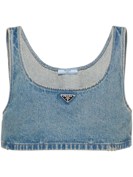 Blue Cropped Denim Tank Top