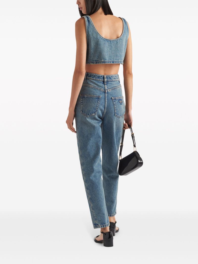 Blue Cropped Denim Tank Top