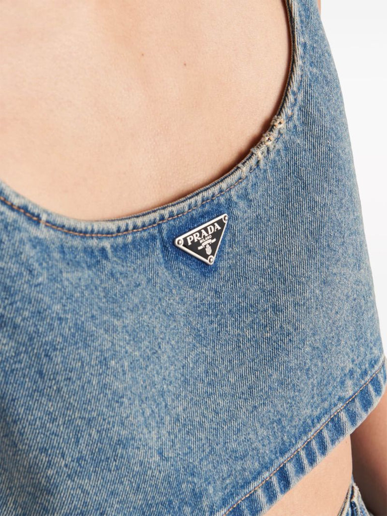 Blue Cropped Denim Tank Top