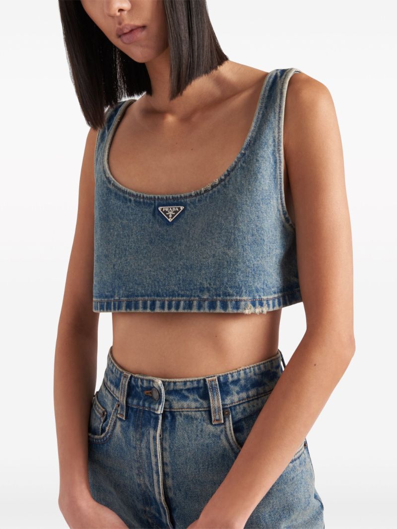Blue Cropped Denim Tank Top