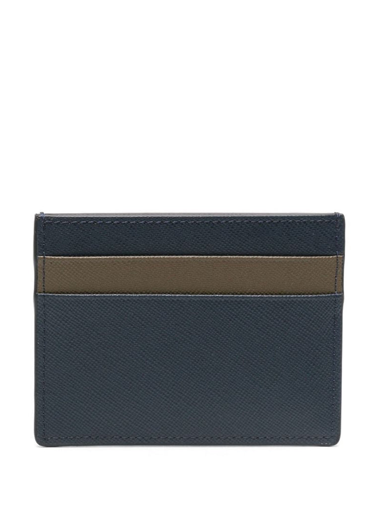 Blue Colour-block Leather Card Holder