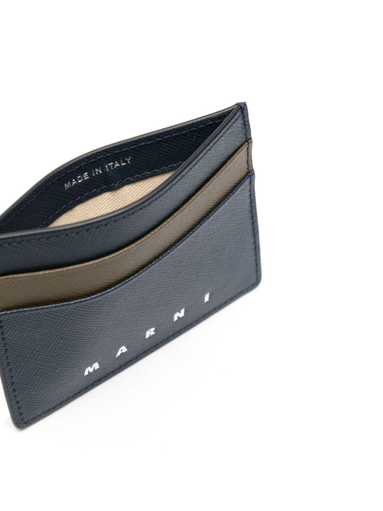 Blue Colour-block Leather Card Holder