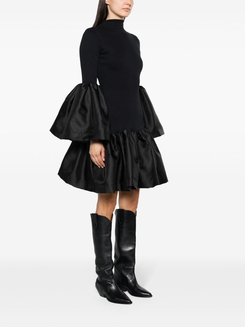 Black Satin Trim Knit Dress