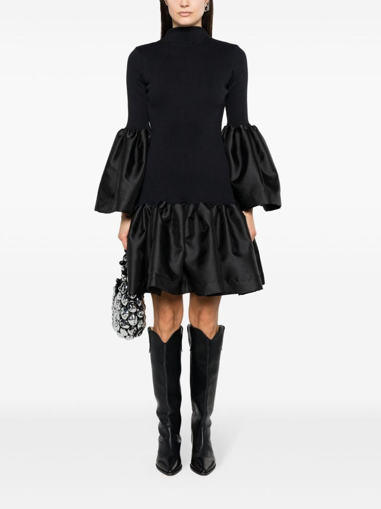 Black Satin Trim Knit Dress