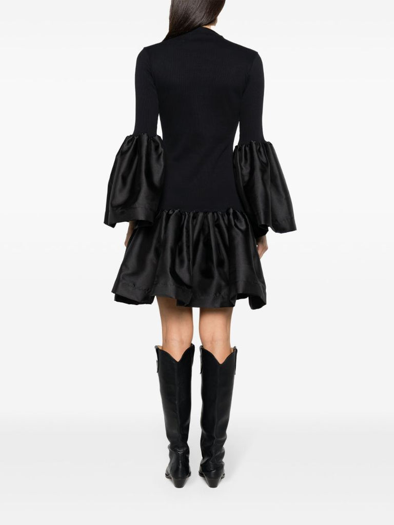 Black Satin Trim Knit Dress