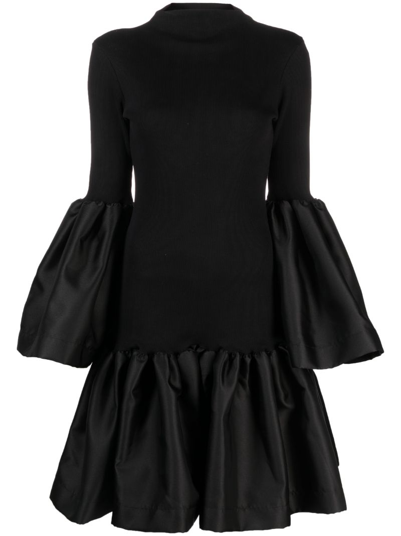 Black Satin Trim Knit Dress