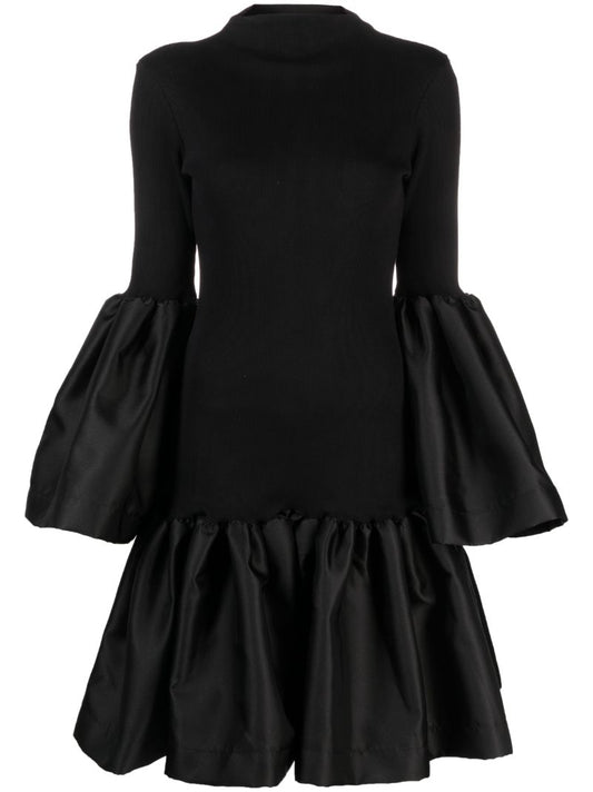 Black Satin Trim Knit Dress