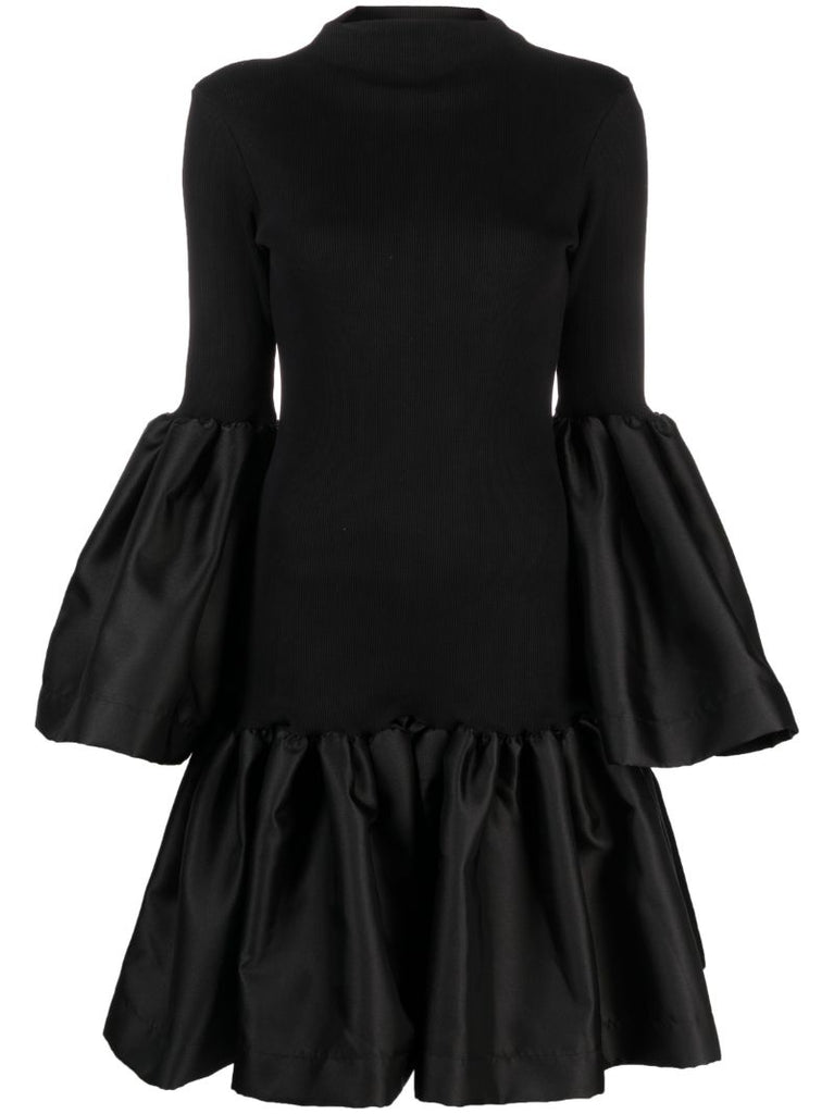 Black Satin Trim Knit Dress