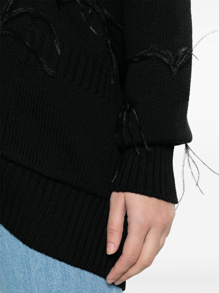 Black Feather-insert Merino Cardigan