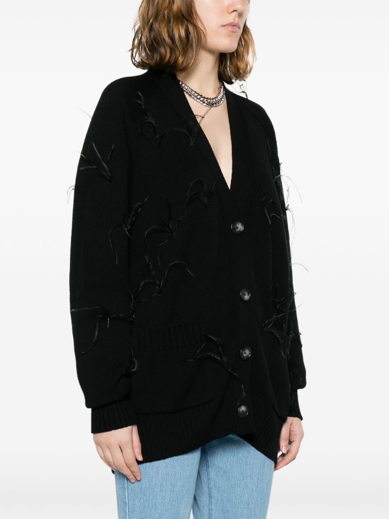 Black Feather-insert Merino Cardigan