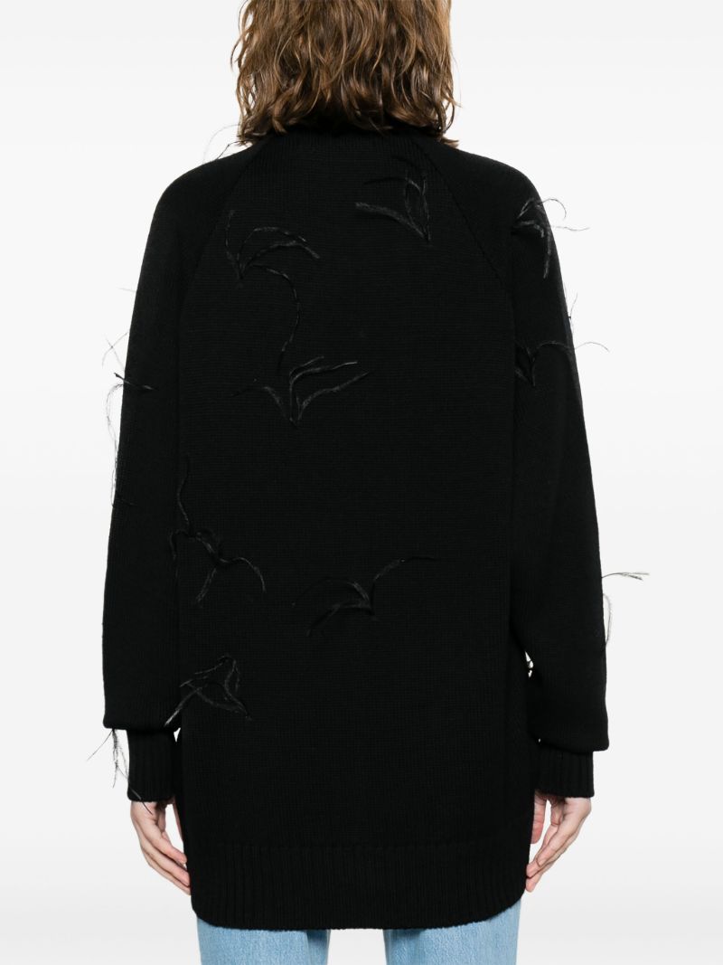 Black Feather-insert Merino Cardigan