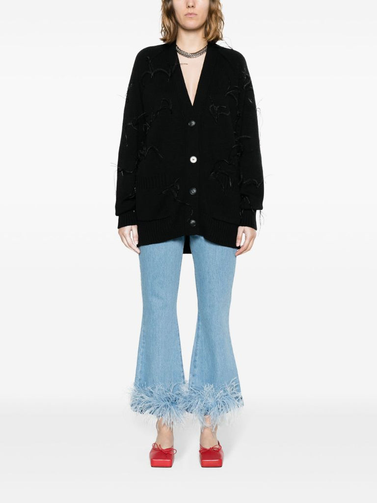 Black Feather-insert Merino Cardigan