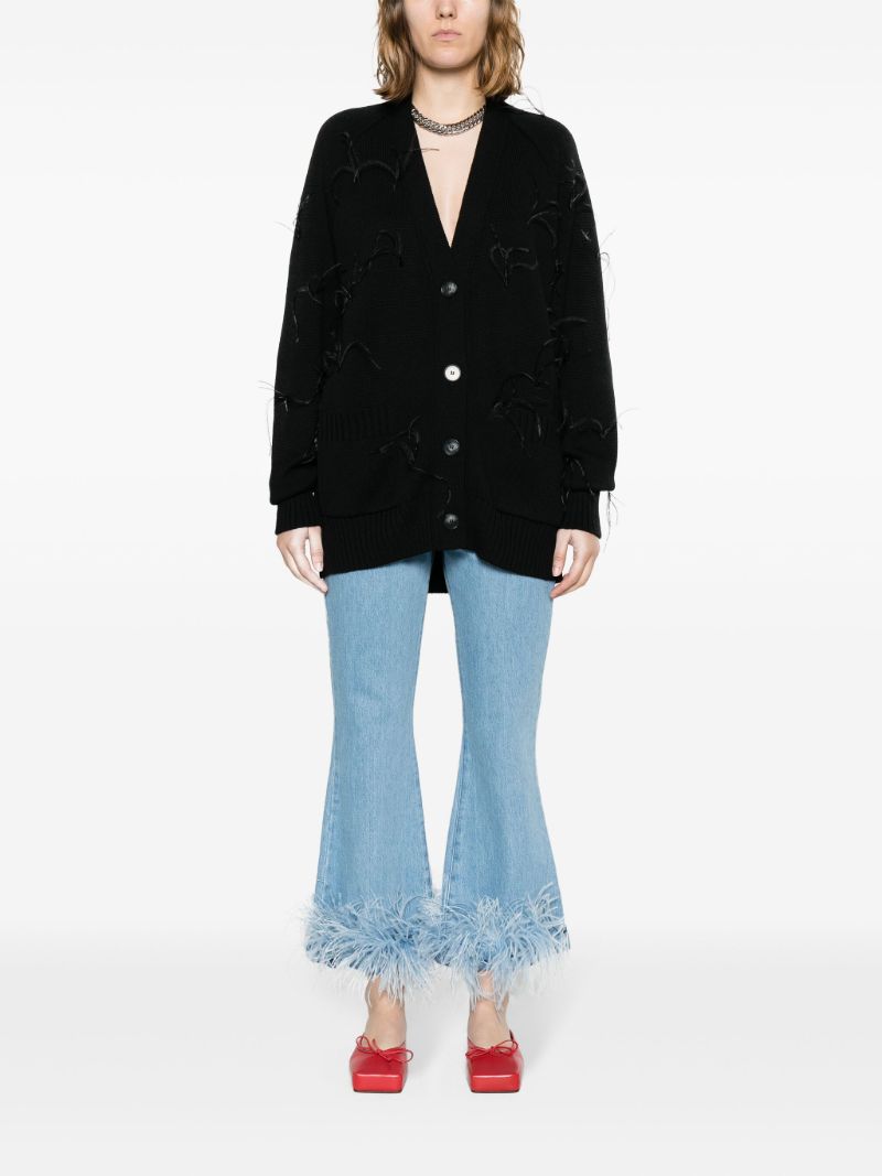 Black Feather-insert Merino Cardigan