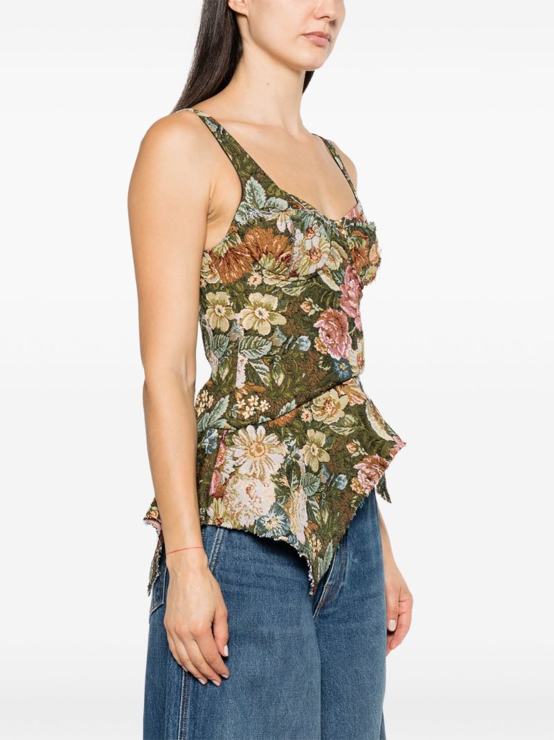 Green Floral-brocade Corset Top