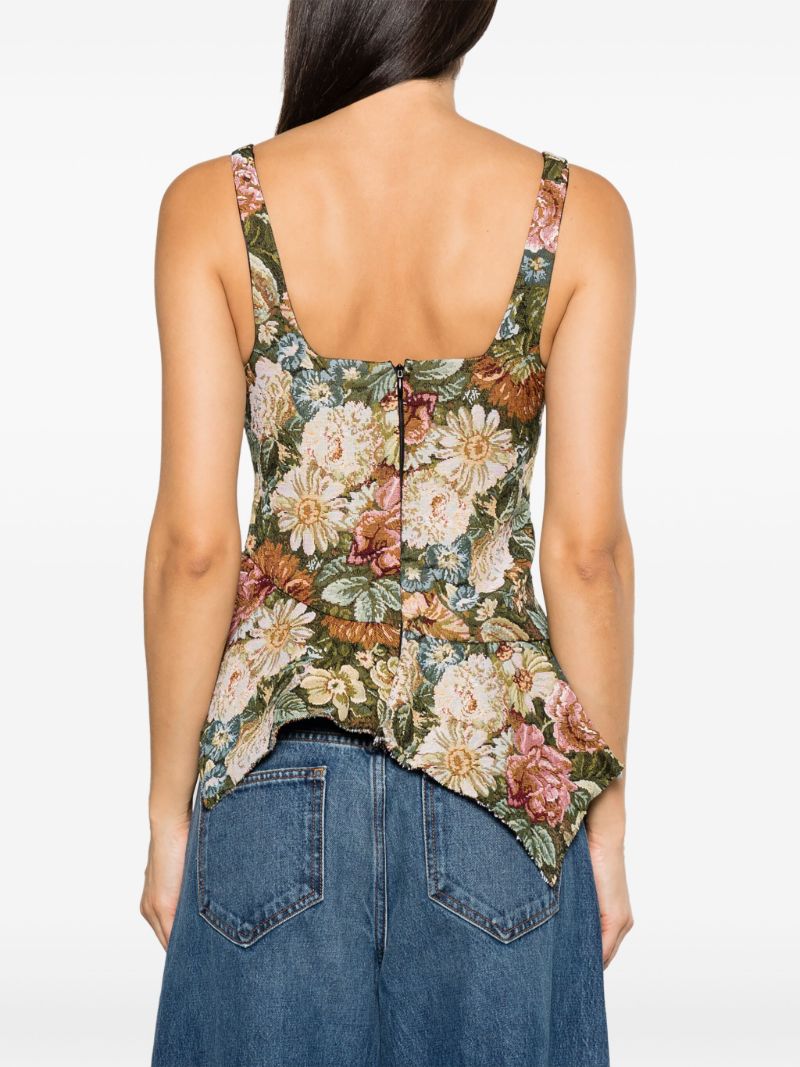 Green Floral-brocade Corset Top