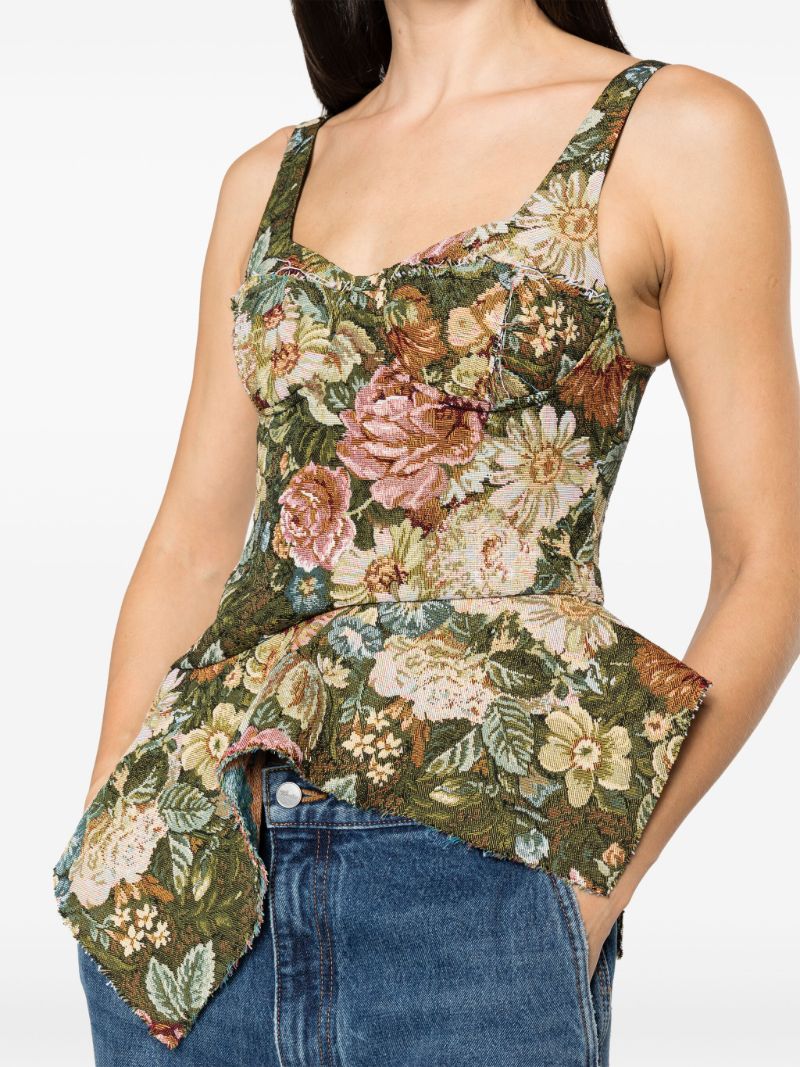 Green Floral-brocade Corset Top