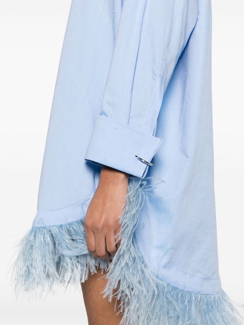 Blue Feather Trim Shirt Dress