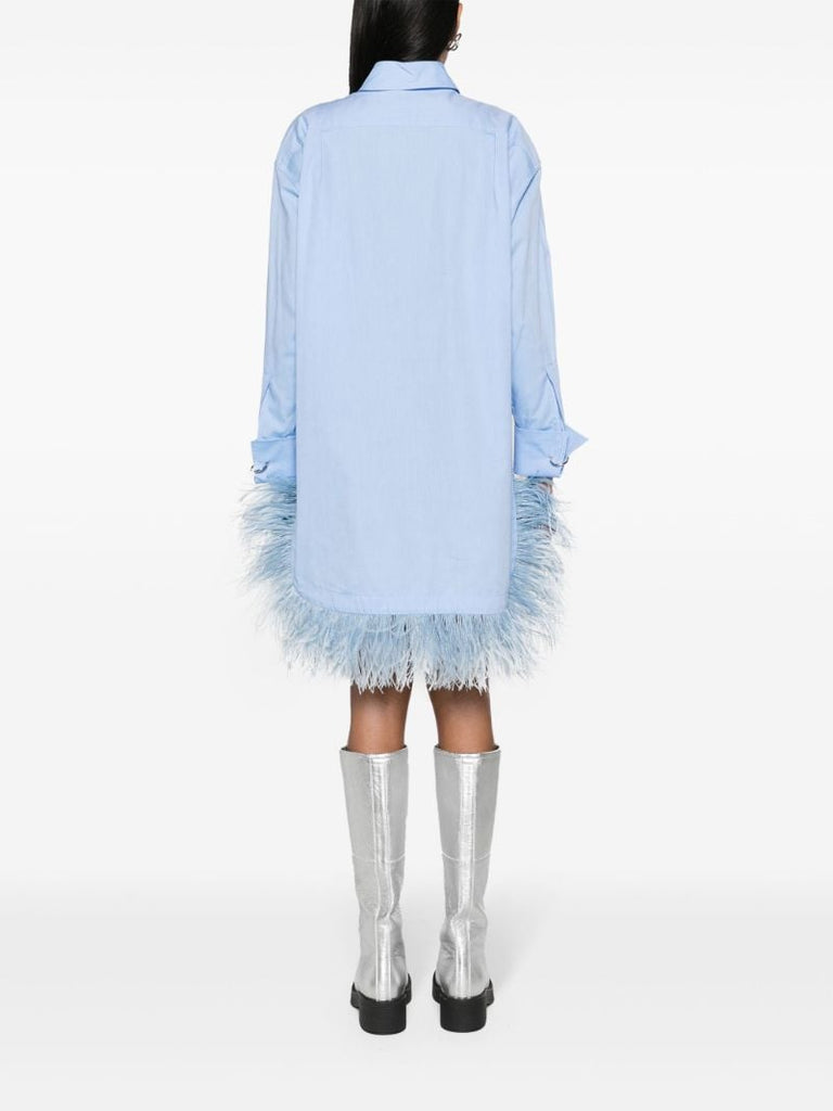 Blue Feather Trim Shirt Dress