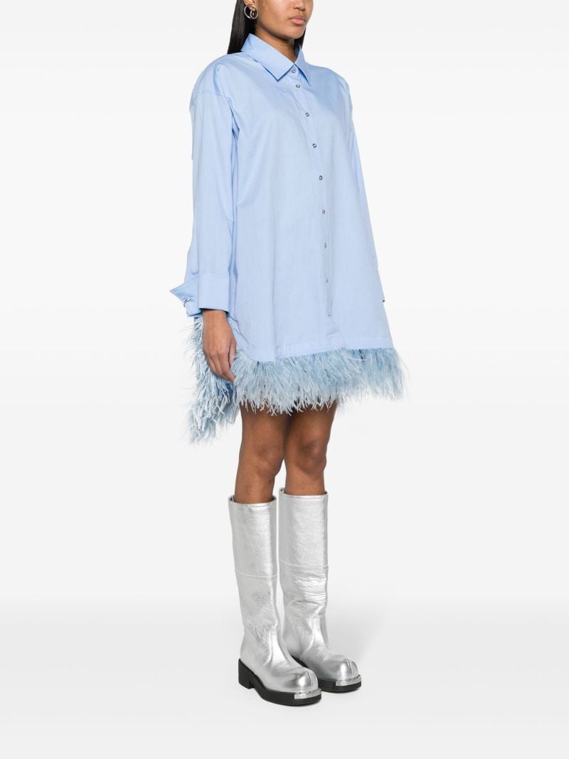 Blue Feather Trim Shirt Dress