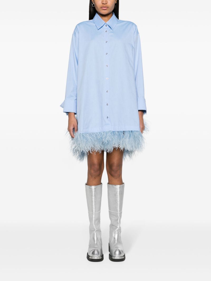 Blue Feather Trim Shirt Dress