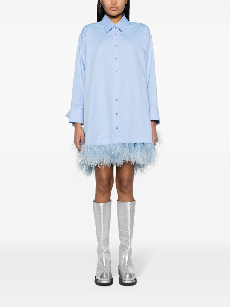 Blue Feather Trim Shirt Dress