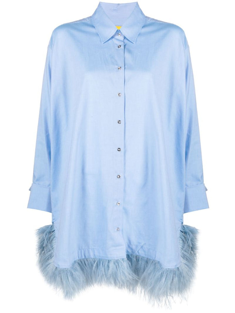 Blue Feather Trim Shirt Dress