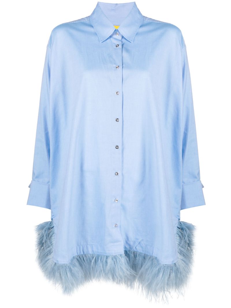 Blue Feather Trim Shirt Dress