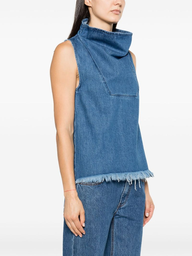 Blue Funnel Neck Denim Vest